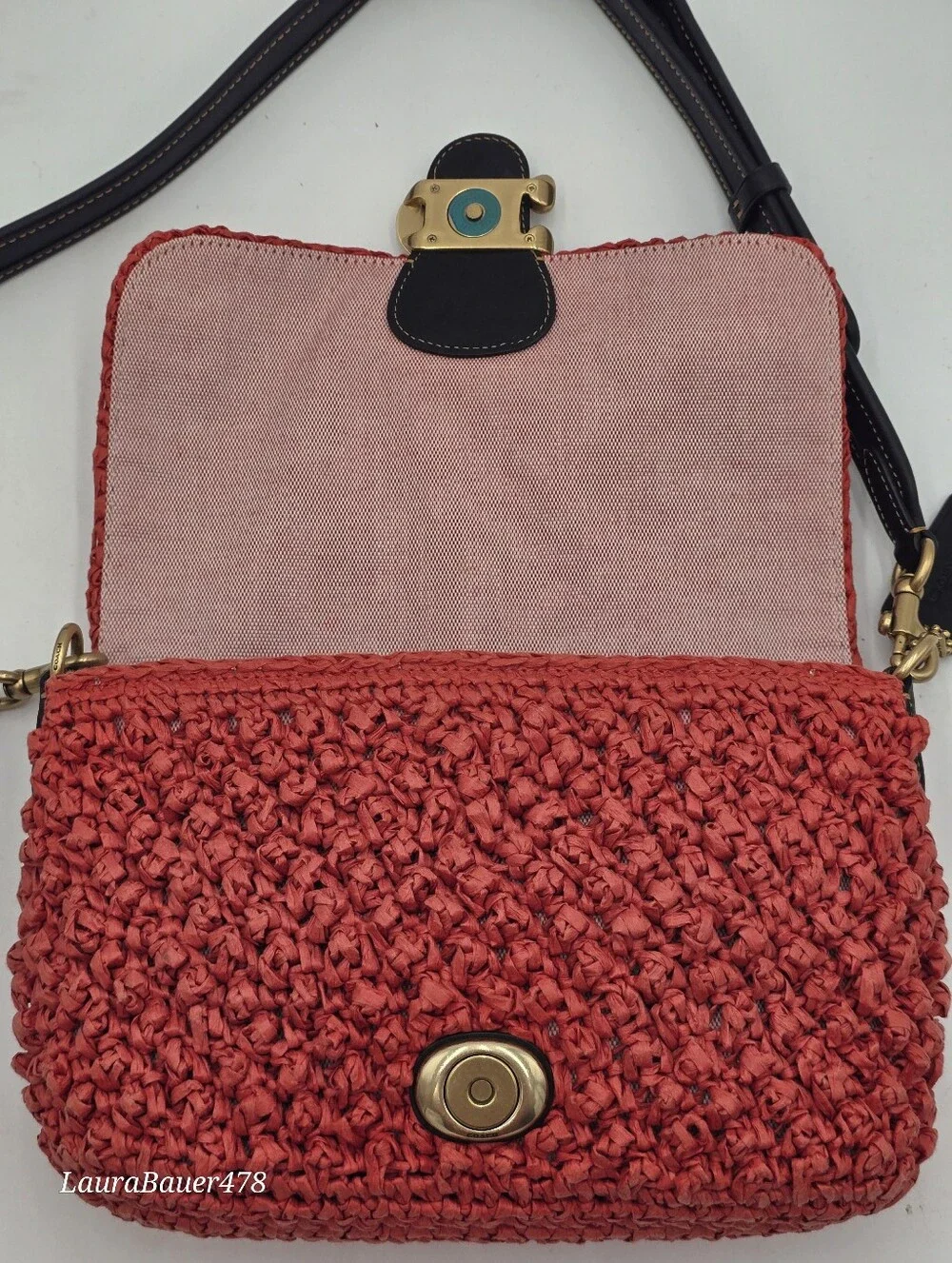 Coach Soft Tabby In Straw And Smooth Leather, Red Orange, CA032